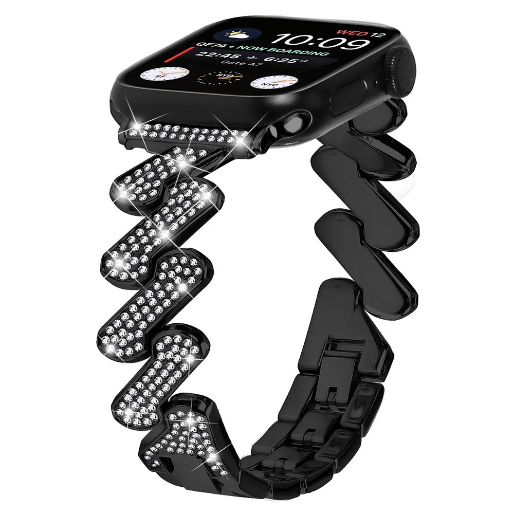 Vildt Fed Metal Og Rhinsten Universal Rem passer til Apple Smartwatch - Sort#serie_1
