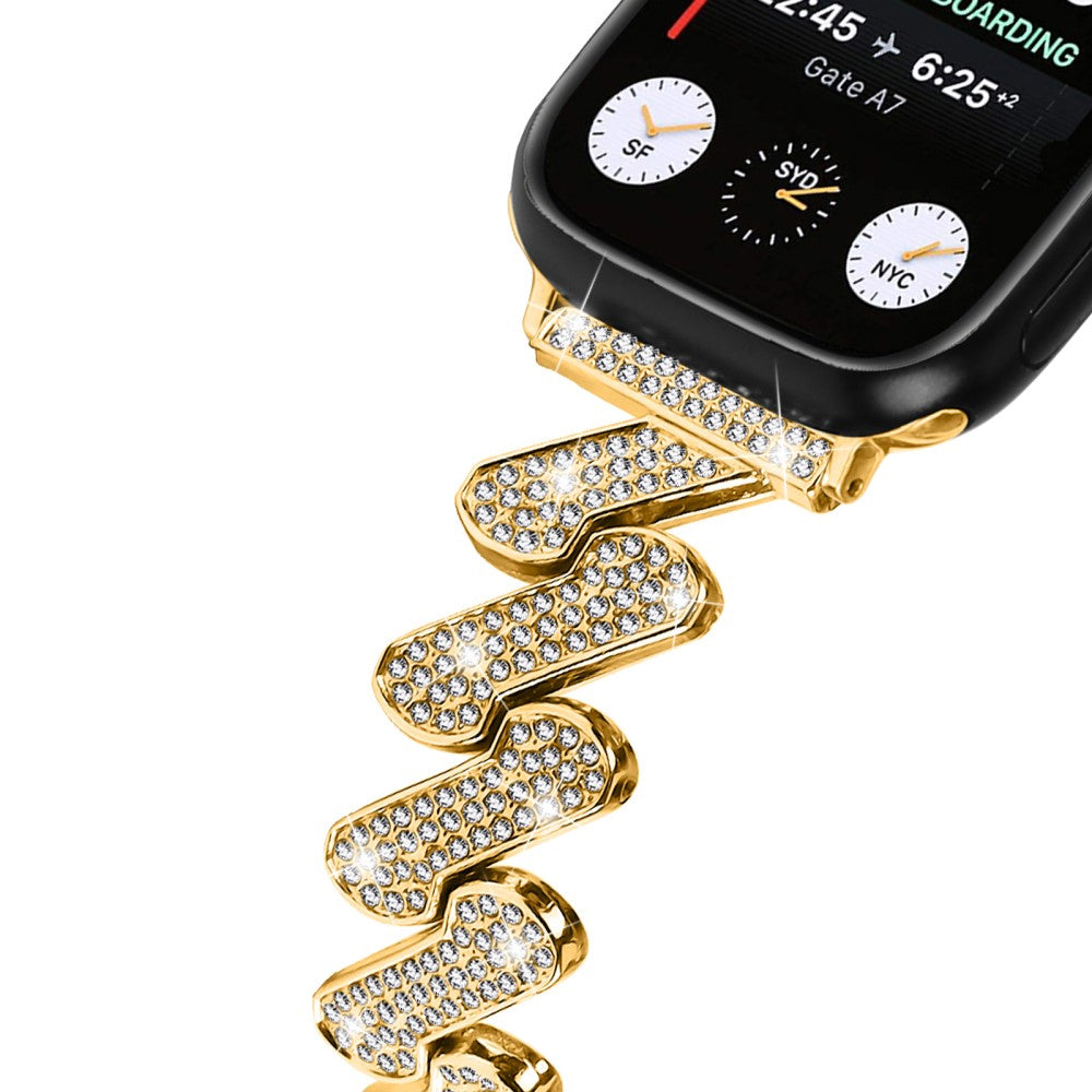 Vildt Fed Metal Og Rhinsten Universal Rem passer til Apple Smartwatch - Guld#serie_2