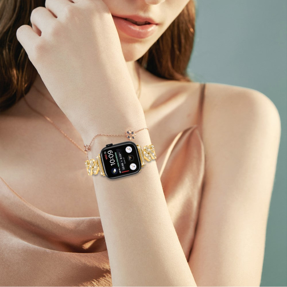 Vildt Fed Metal Og Rhinsten Universal Rem passer til Apple Smartwatch - Guld#serie_2