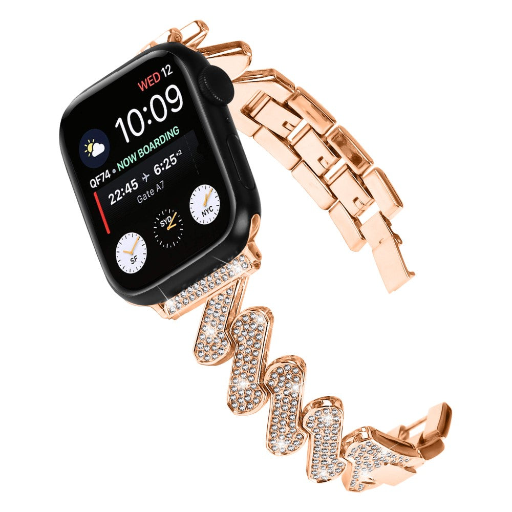 Vildt Fed Metal Og Rhinsten Universal Rem passer til Apple Smartwatch - Pink#serie_3