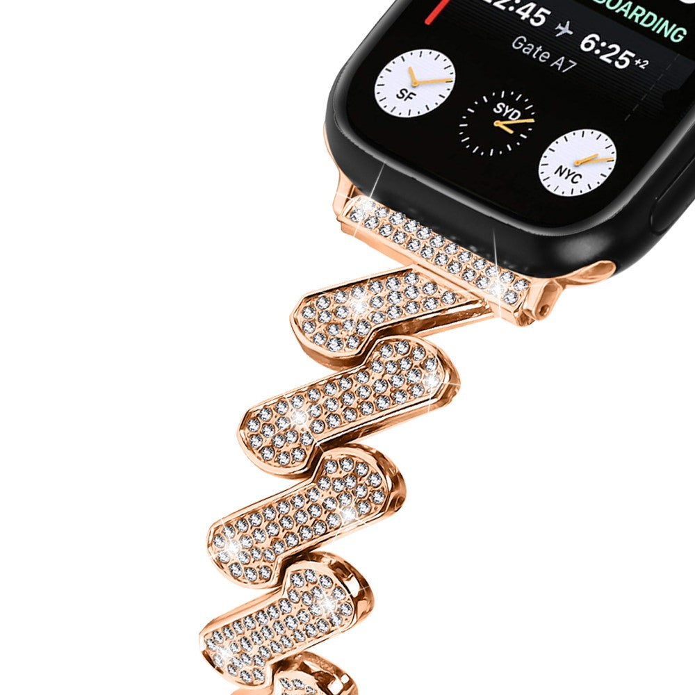 Vildt Fed Metal Og Rhinsten Universal Rem passer til Apple Smartwatch - Pink#serie_3