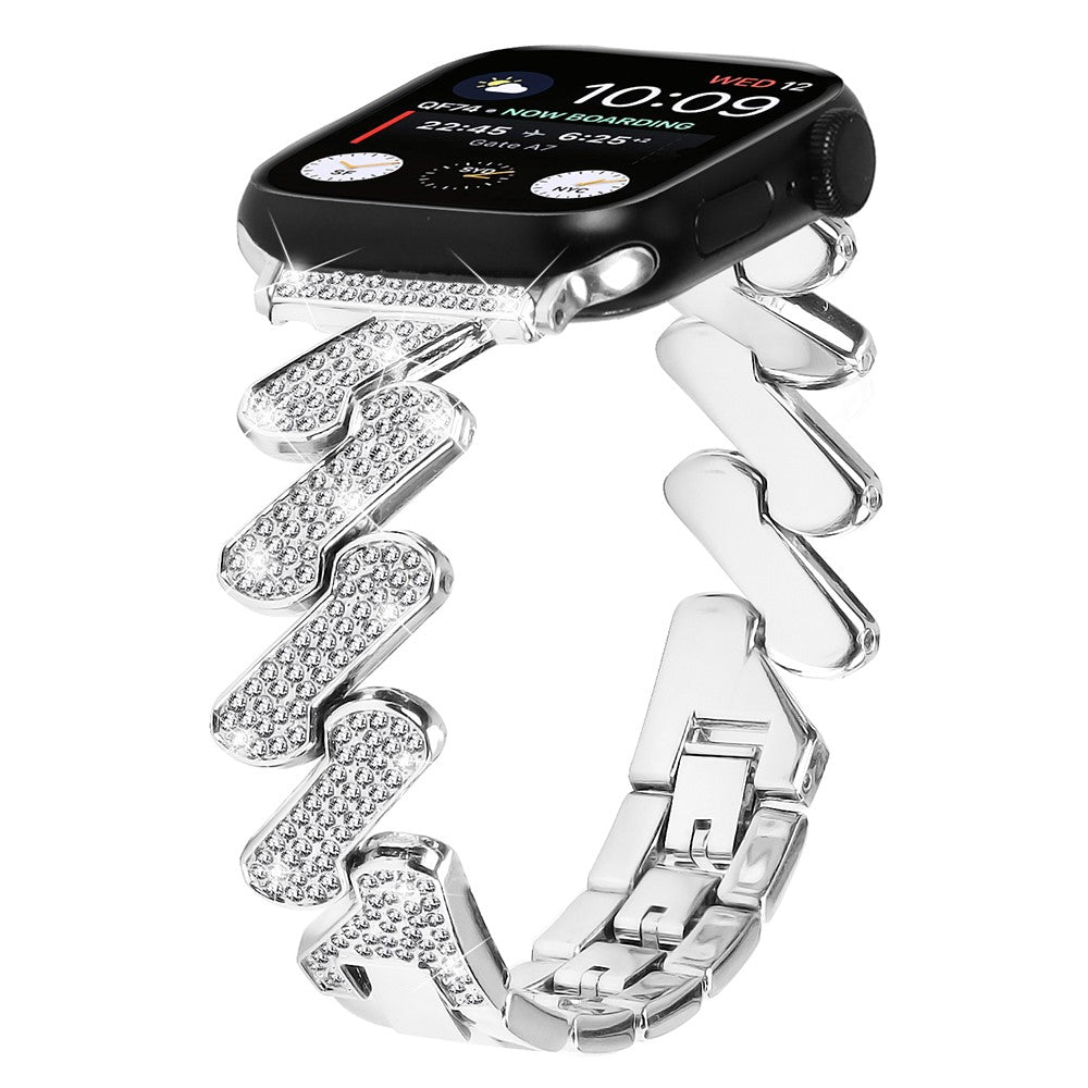 Vildt Fed Metal Og Rhinsten Universal Rem passer til Apple Smartwatch - Sølv#serie_4