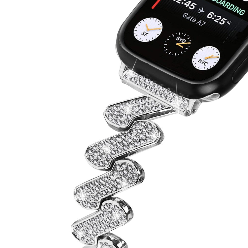 Vildt Fed Metal Og Rhinsten Universal Rem passer til Apple Smartwatch - Sølv#serie_4