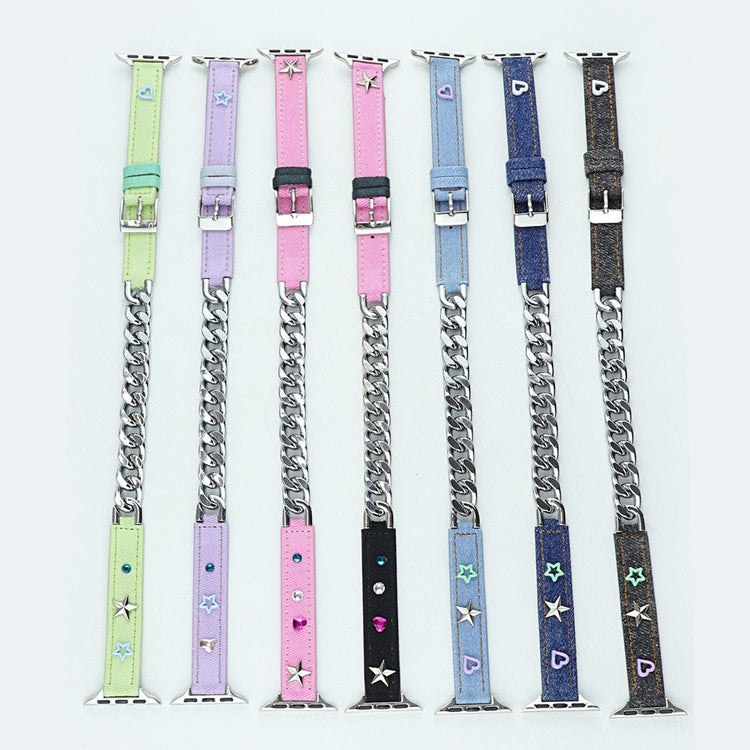 Nydelig Metal Og Kunstlæder Universal Rem passer til Apple Smartwatch - Sort#serie_5