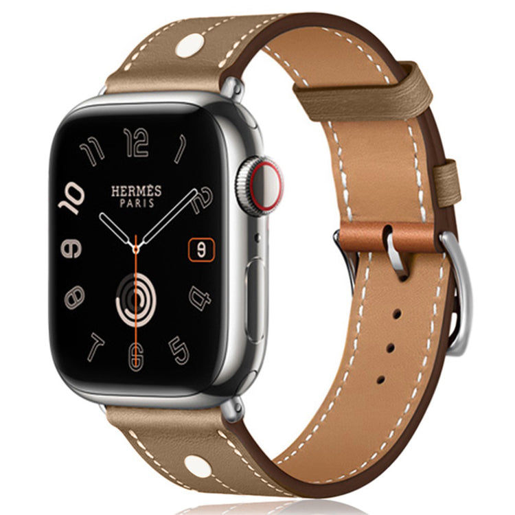 Apple Watch 49mm / 45mm / 44mm / 42mm Genuine Cow Leather Band Rivet Decor Strap - Tan#serie_3