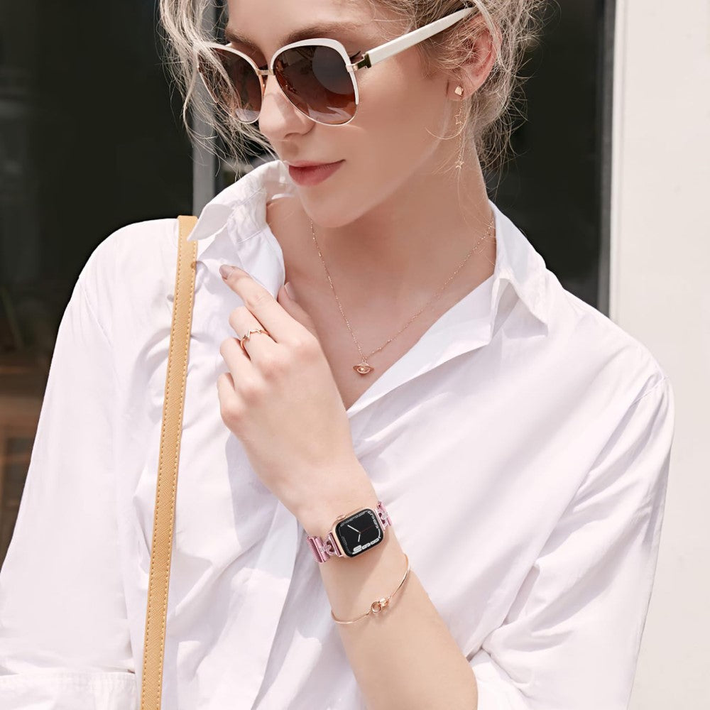 Apple Watch Series 9 41mm rhinestone S-shape milanese stainless steel strap - Rose Pink#serie_1