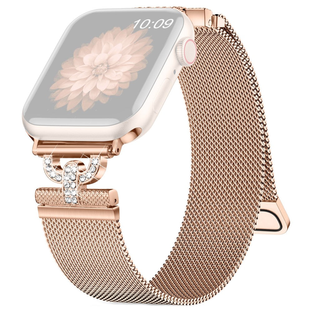 Apple Watch Series 9 41mm rhinestone S-shape milanese stainless steel strap - Rose Gold#serie_2
