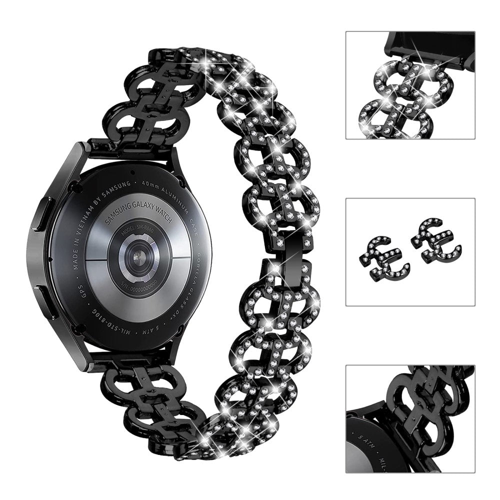 Vildt Flot Metal Og Rhinsten Universal Rem passer til Smartwatch - Sort#serie_2