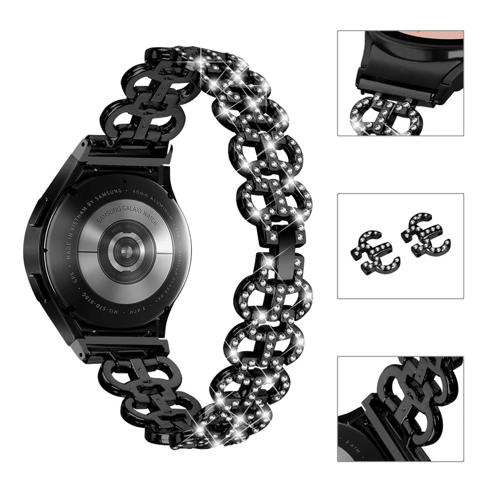 Fed Metal Og Rhinsten Universal Rem passer til Samsung Smartwatch - Sort#serie_1