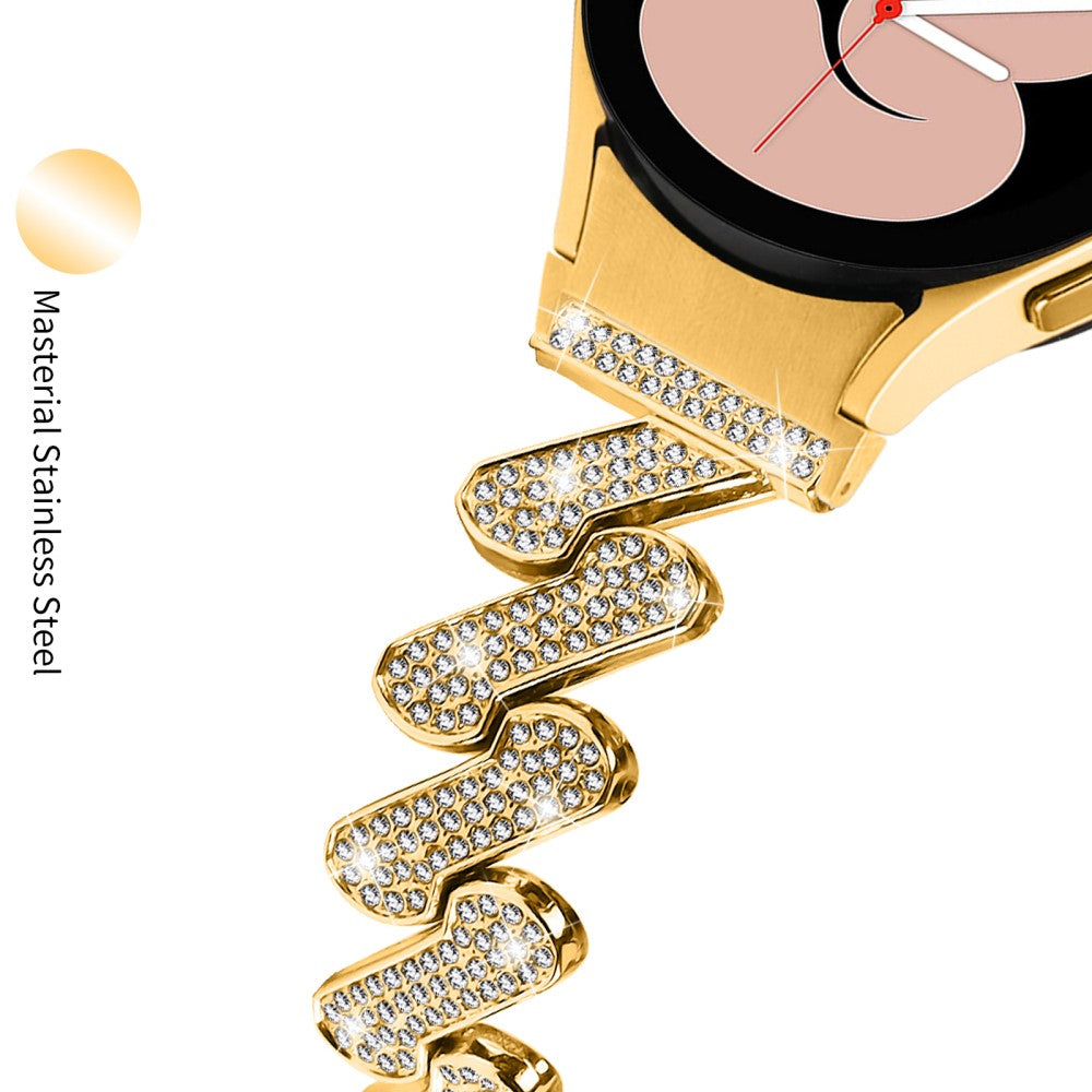 Sejt Metal Og Rhinsten Universal Rem passer til Samsung Smartwatch - Guld#serie_2
