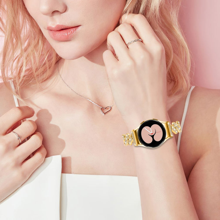 Sejt Metal Og Rhinsten Universal Rem passer til Samsung Smartwatch - Guld#serie_2