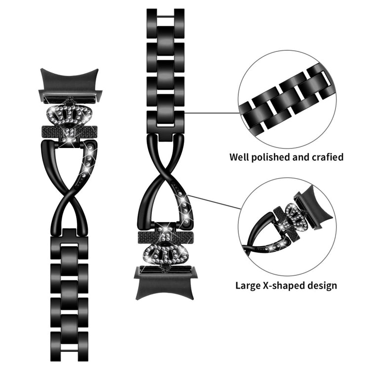 Stilfuld Metal Og Rhinsten Universal Rem passer til Samsung Smartwatch - Sort#serie_1