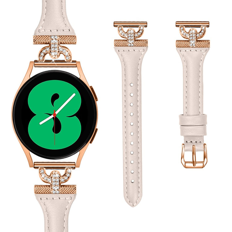 Fed Ægte Læder Og Rhinsten Universal Rem passer til Samsung Smartwatch - Pink#serie_2