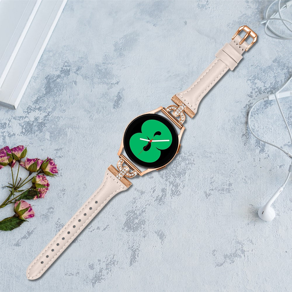 Fed Ægte Læder Og Rhinsten Universal Rem passer til Samsung Smartwatch - Pink#serie_2