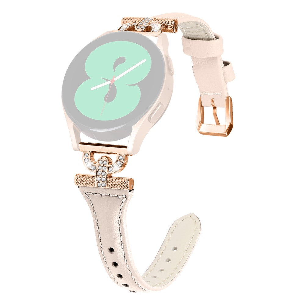 Fed Ægte Læder Og Rhinsten Universal Rem passer til Samsung Smartwatch - Pink#serie_2