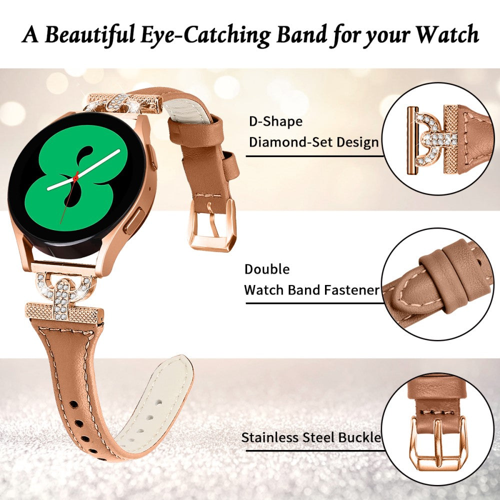 Fed Ægte Læder Og Rhinsten Universal Rem passer til Samsung Smartwatch - Brun#serie_3