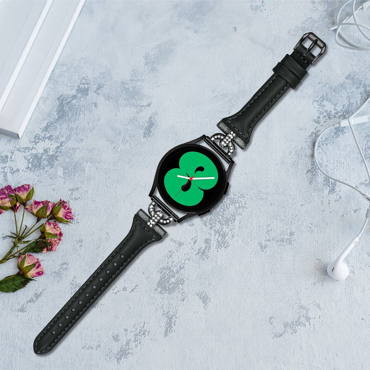 Fed Ægte Læder Og Rhinsten Universal Rem passer til Samsung Smartwatch - Sort#serie_144