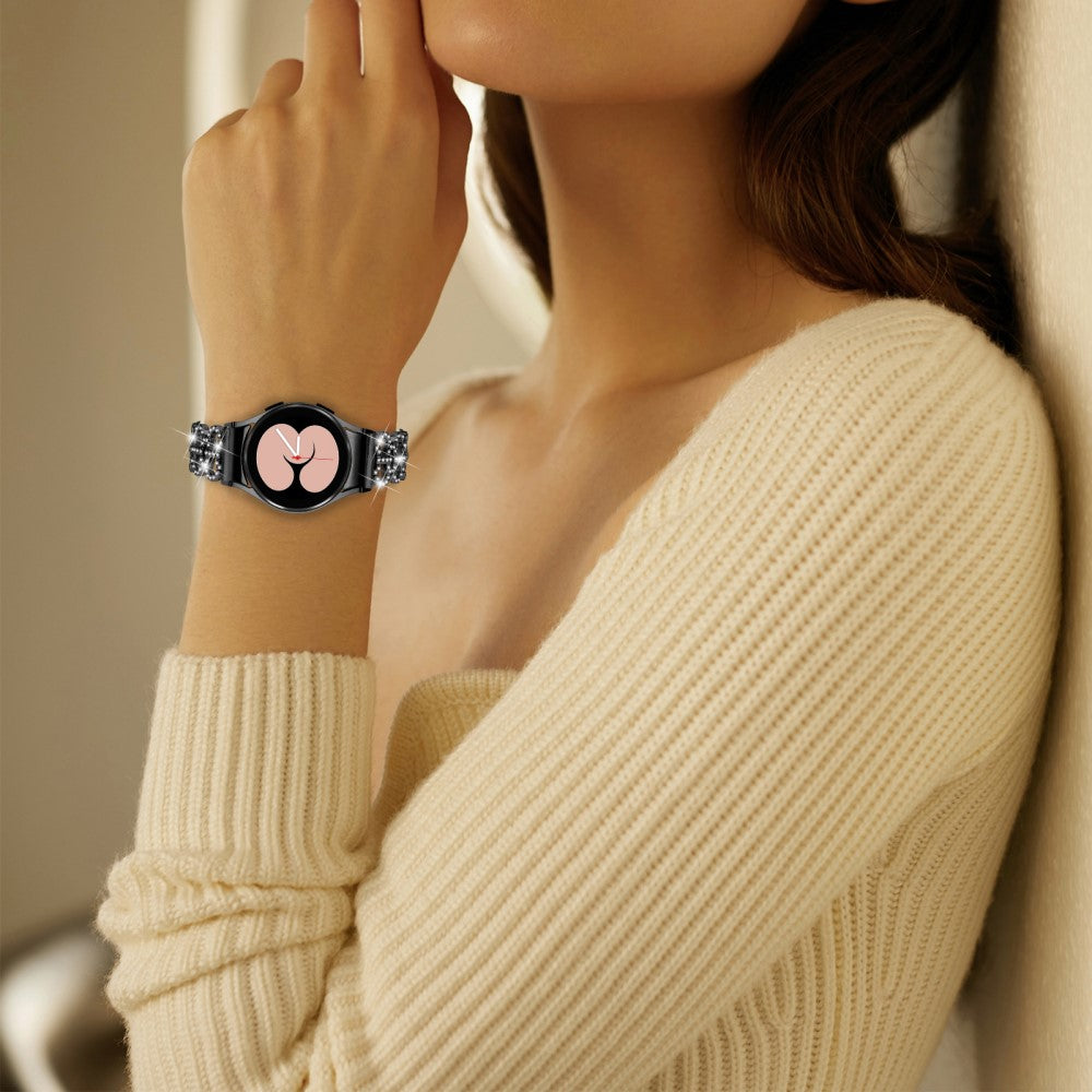 Metal Og Rhinsten Universal Rem passer til Samsung Galaxy Watch 6 (40mm) / Samsung Galaxy Watch 6 (44mm) - Sort#serie_2