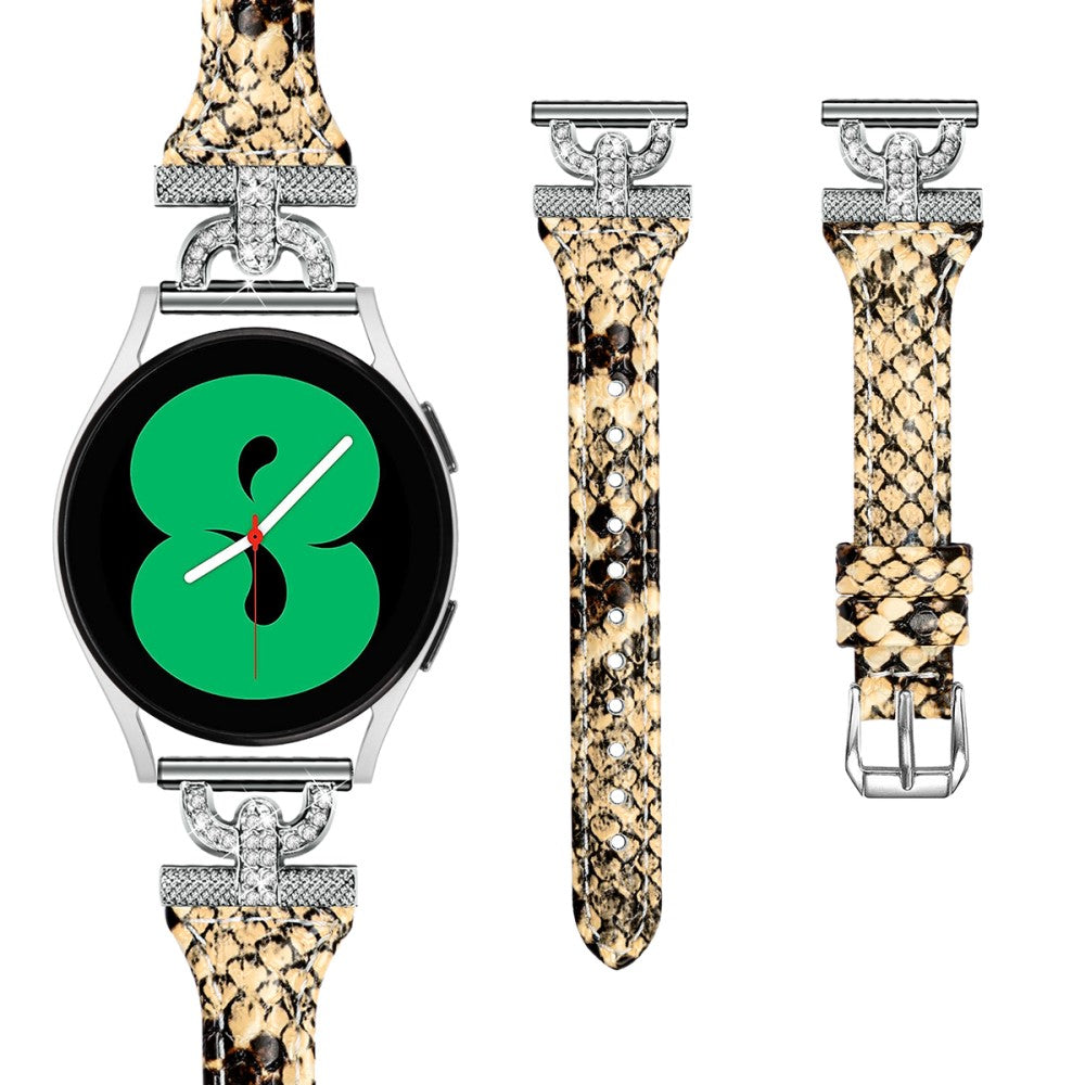 Fed Ægte Læder Og Rhinsten Universal Rem passer til Samsung Smartwatch - Brun#serie_1