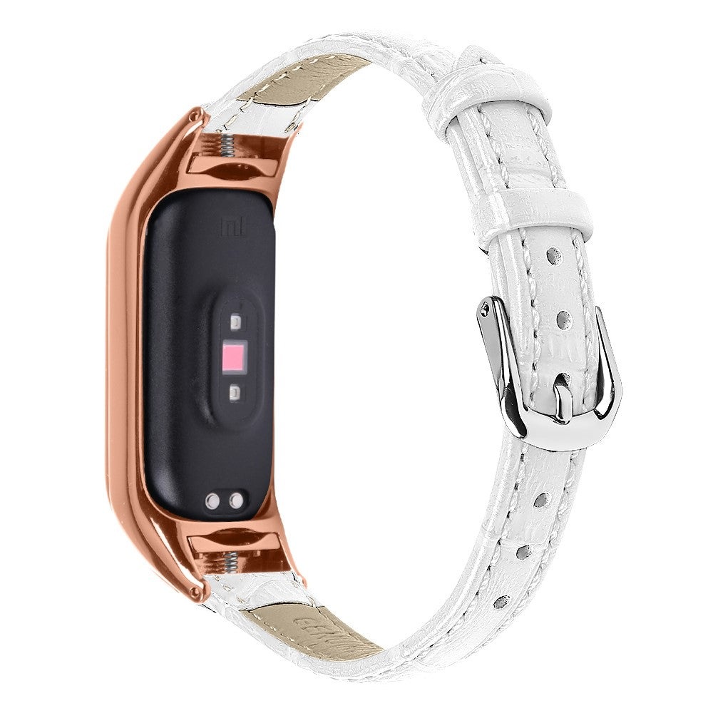 Mega Cool รgte Lรฆder Rem passer til Xiaomi Smart Band 8 - Hvid#serie_1