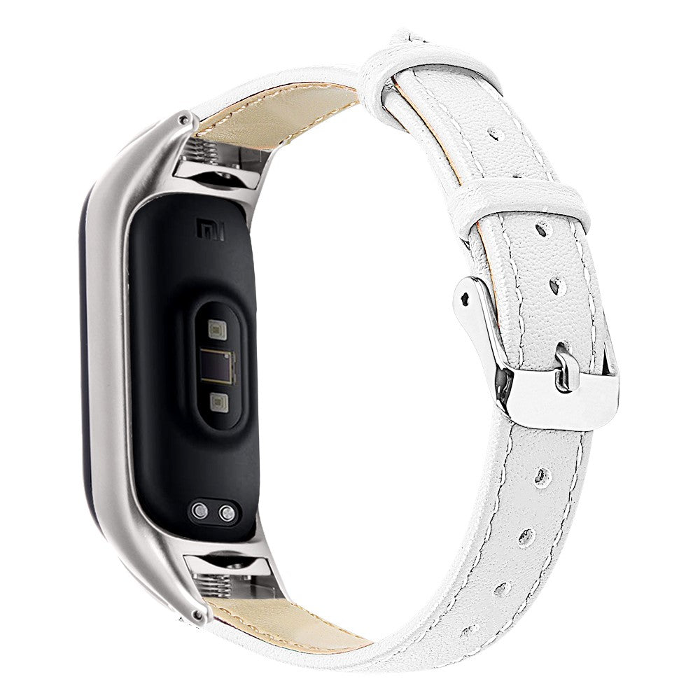 Super Slidstรฆrk รgte Lรฆder Rem passer til Xiaomi Smart Band 8 - Hvid#serie_1