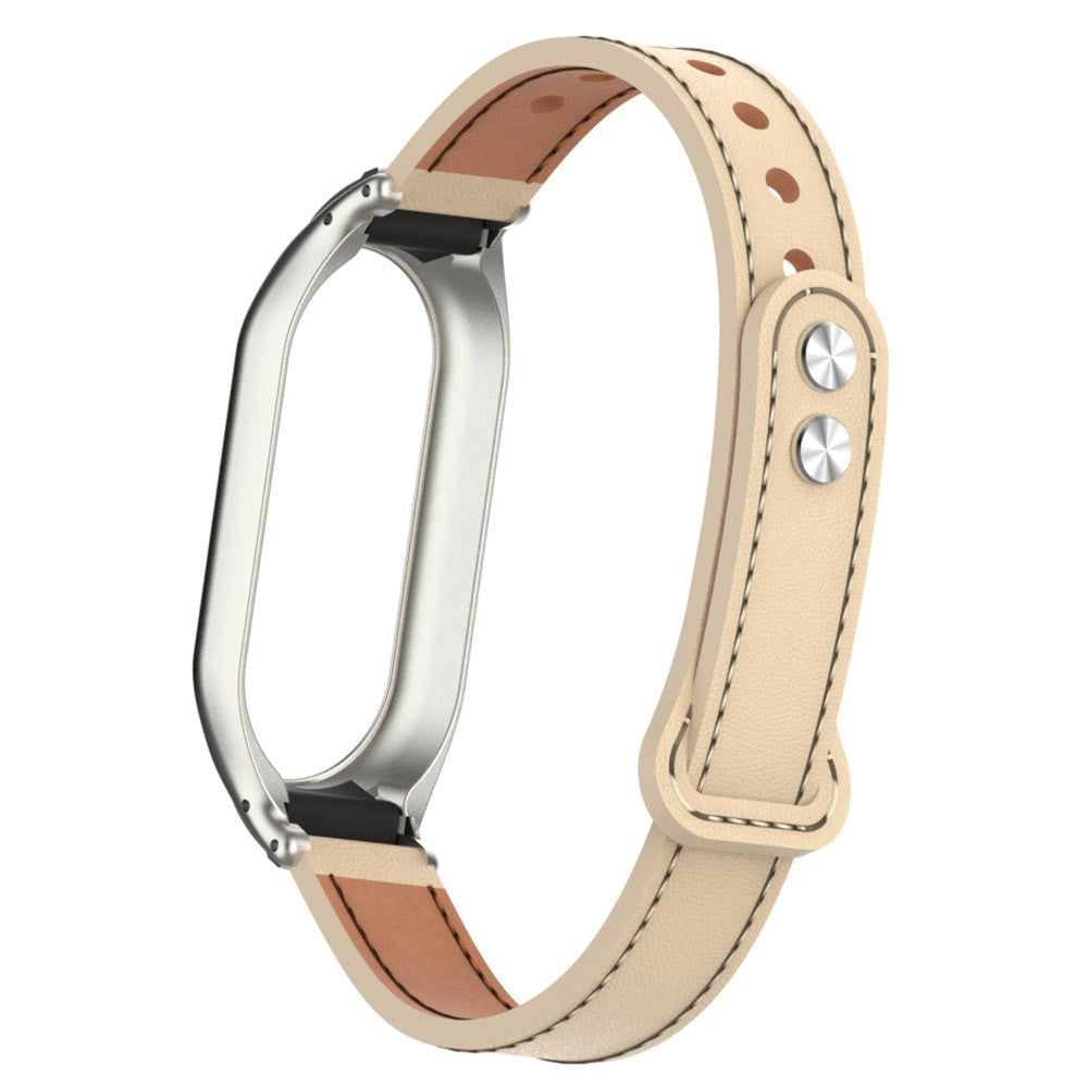Cool Metal Og Kunstlรฆder Rem passer til Xiaomi Smart Band 8 - Beige#serie_1