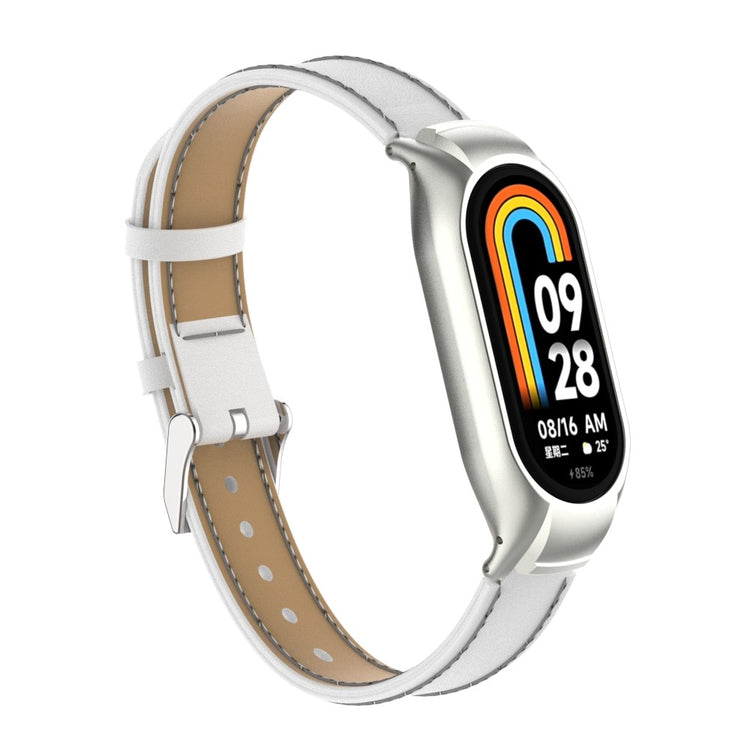 Rigtigt Fint Metal og Kunstlæder Cover passer til Xiaomi Smart Band 8 - Hvid#serie_4