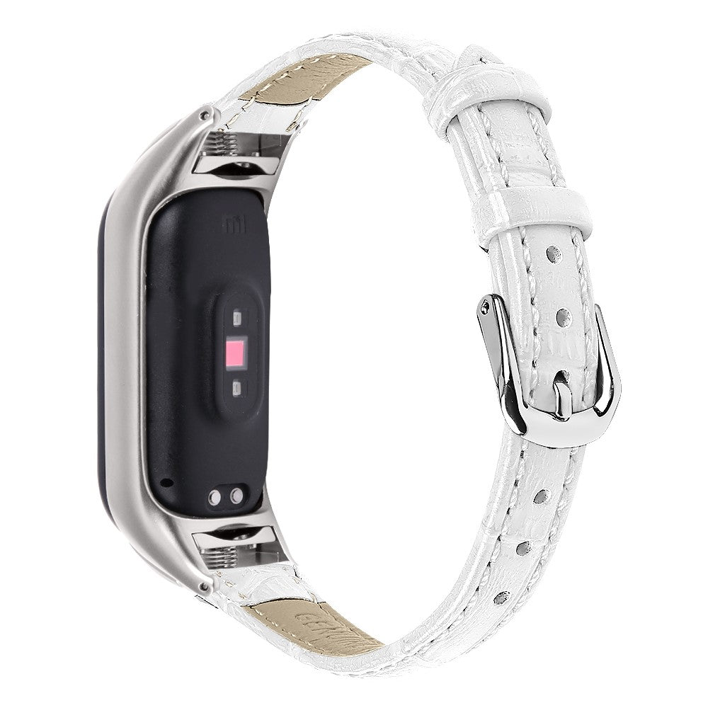 Super Hรฅrdfรธr รgte Lรฆder Rem passer til Xiaomi Smart Band 8 - Hvid#serie_1