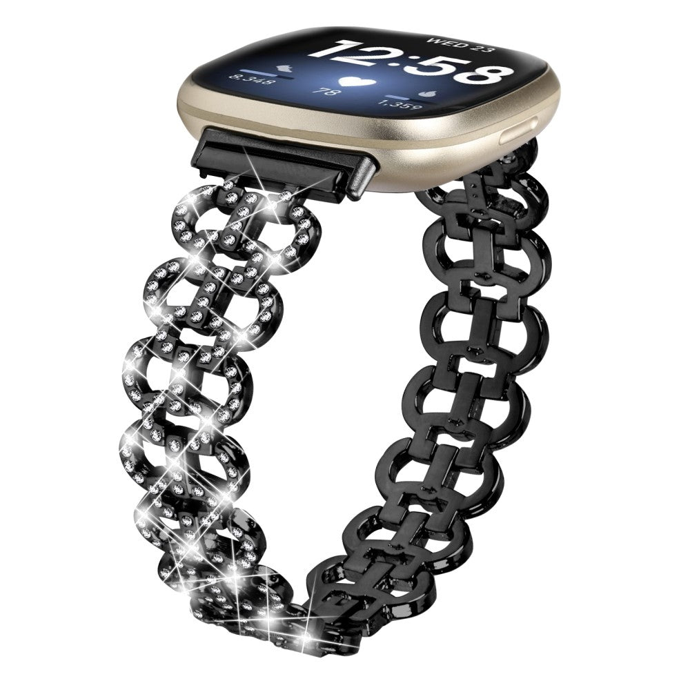 Metal Og Rhinsten Universal Rem passer til Fitbit Sense 1 / Fitbit Versa 3 - Sort#serie_1