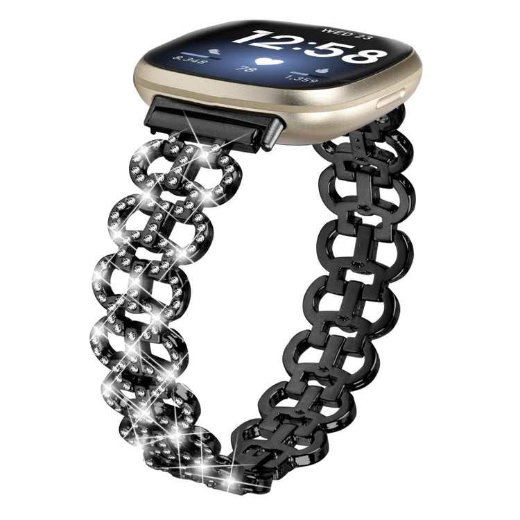 Metal Og Rhinsten Universal Rem passer til Fitbit Sense 1 / Fitbit Versa 3 - Sort#serie_1