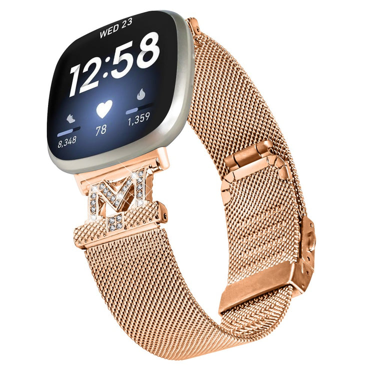 Fitbit Sense / Versa 3 rhinestone milanese stainless steel strap - Rose Gold#serie_2
