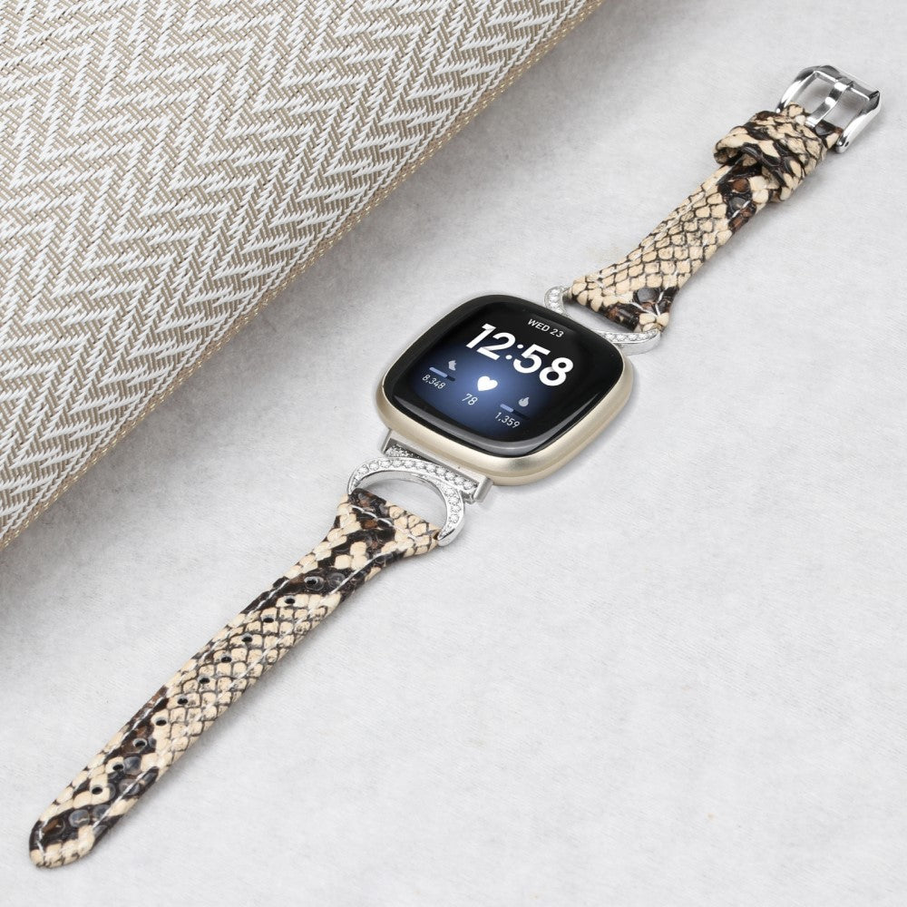 Godt Ægte Læder Og Rhinsten Universal Rem passer til Fitbit Smartwatch - Hvid#serie_4