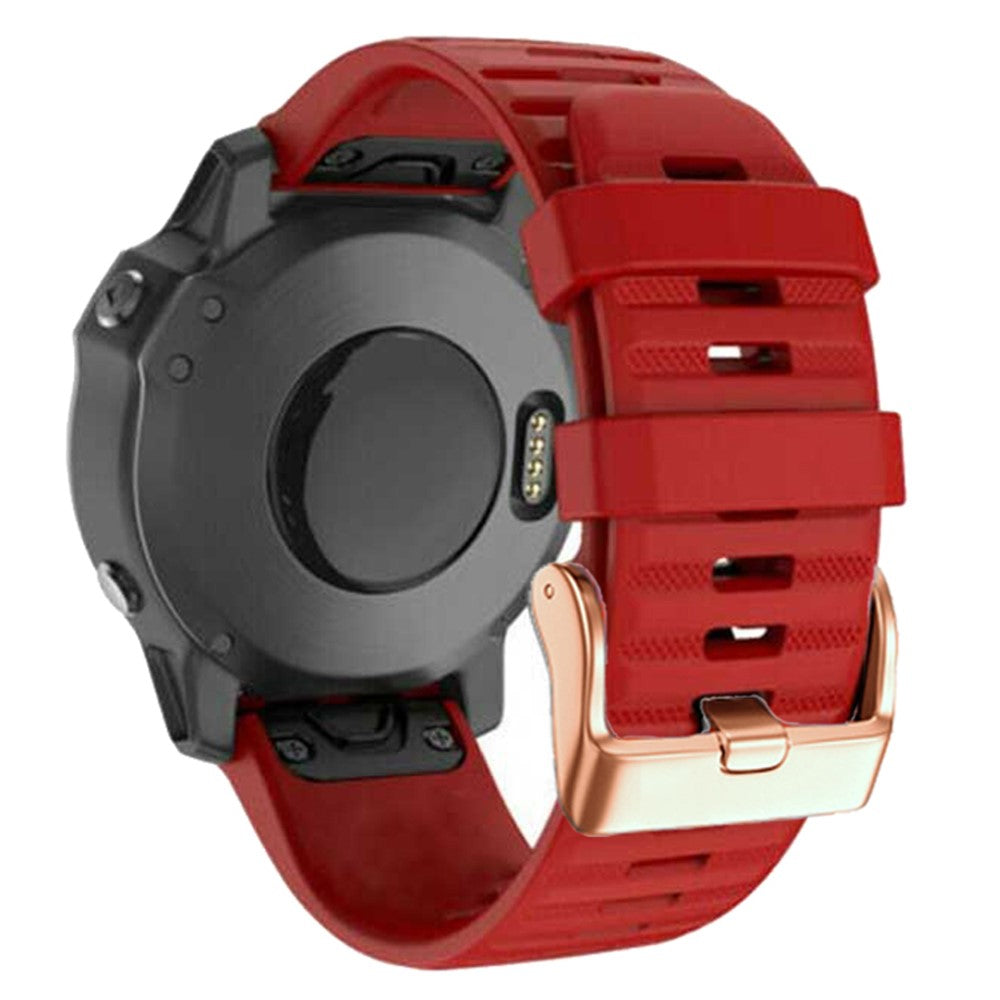 20mm simple stripe silicone strap with rose gold buckle for Garmin watch - Red#serie_10