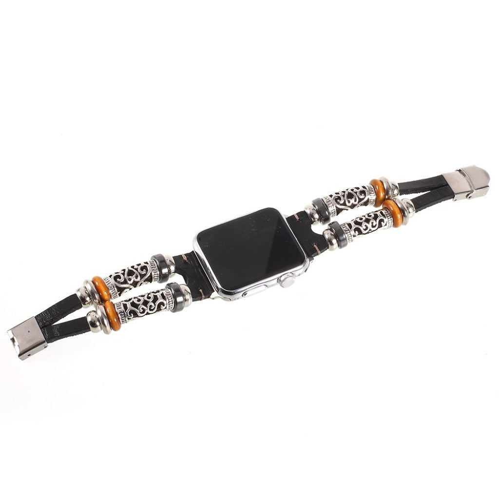 Fint Apple Watch Series 1-3 38mm Ægte læder og Metal Rem - Sort#serie_2