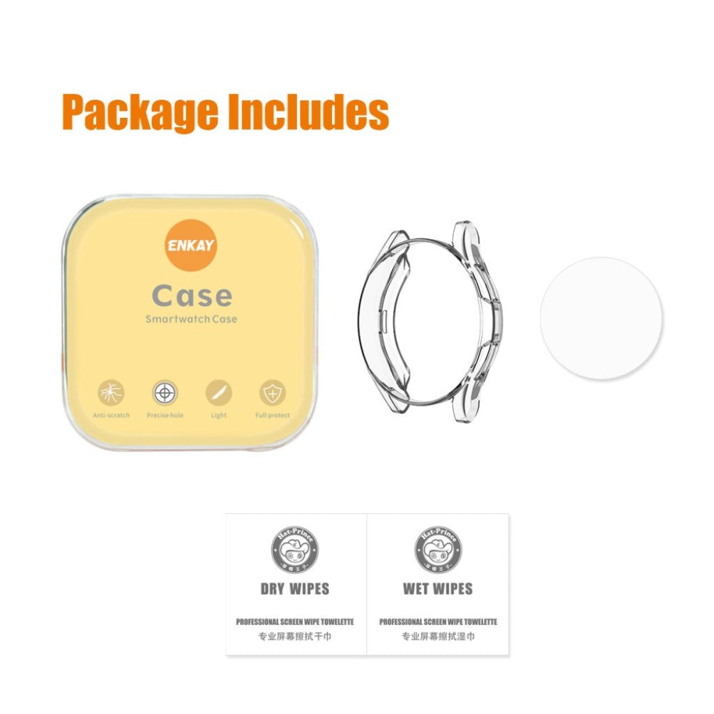 Alle Tiders Samsung Galaxy Watch 4 Classic (46mm) Cover med Skærmbeskytter i Silikone og Hærdet Glas - Gennemsigtig#serie_547