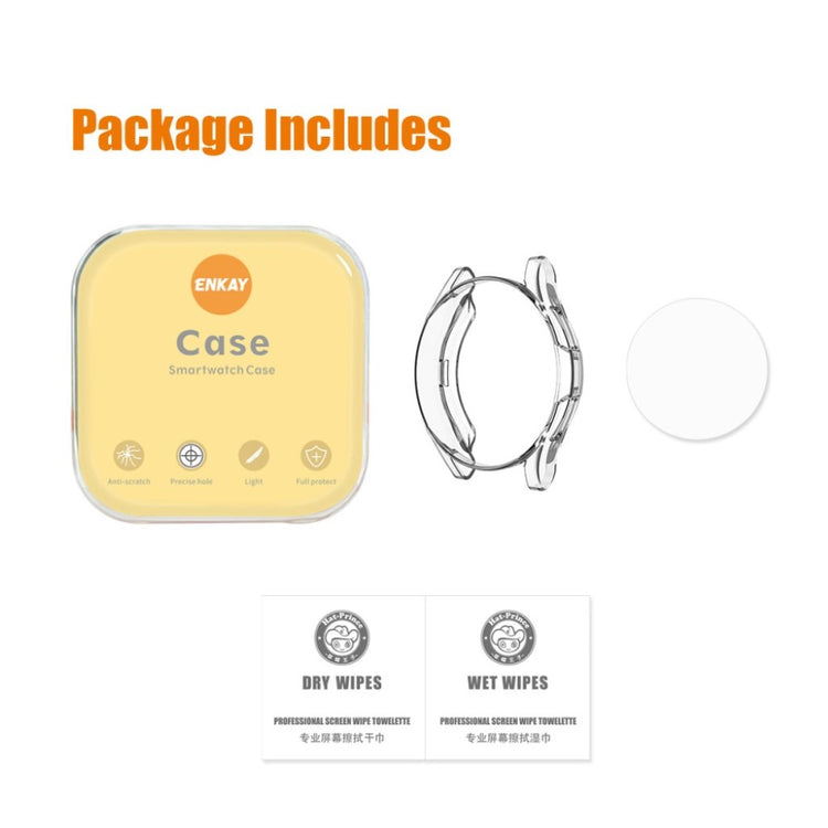 Alle Tiders Samsung Galaxy Watch 4 Classic (46mm) Cover med Skærmbeskytter i Silikone og Hærdet Glas - Gennemsigtig#serie_547