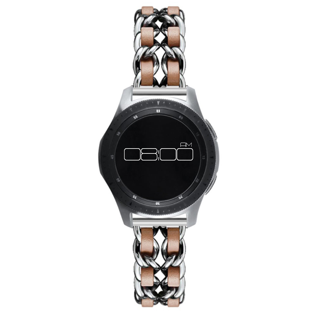 Leather on steel knit watch band for Samsung, Huawei and Amazfit watch - Silver / Brown#serie_10