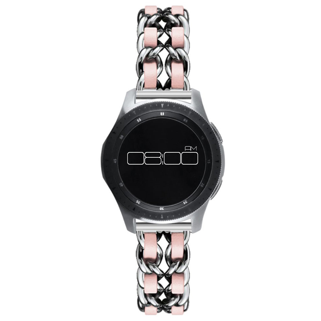 Leather on steel knit watch band for Samsung, Huawei and Amazfit watch - Silver / Pink#serie_8