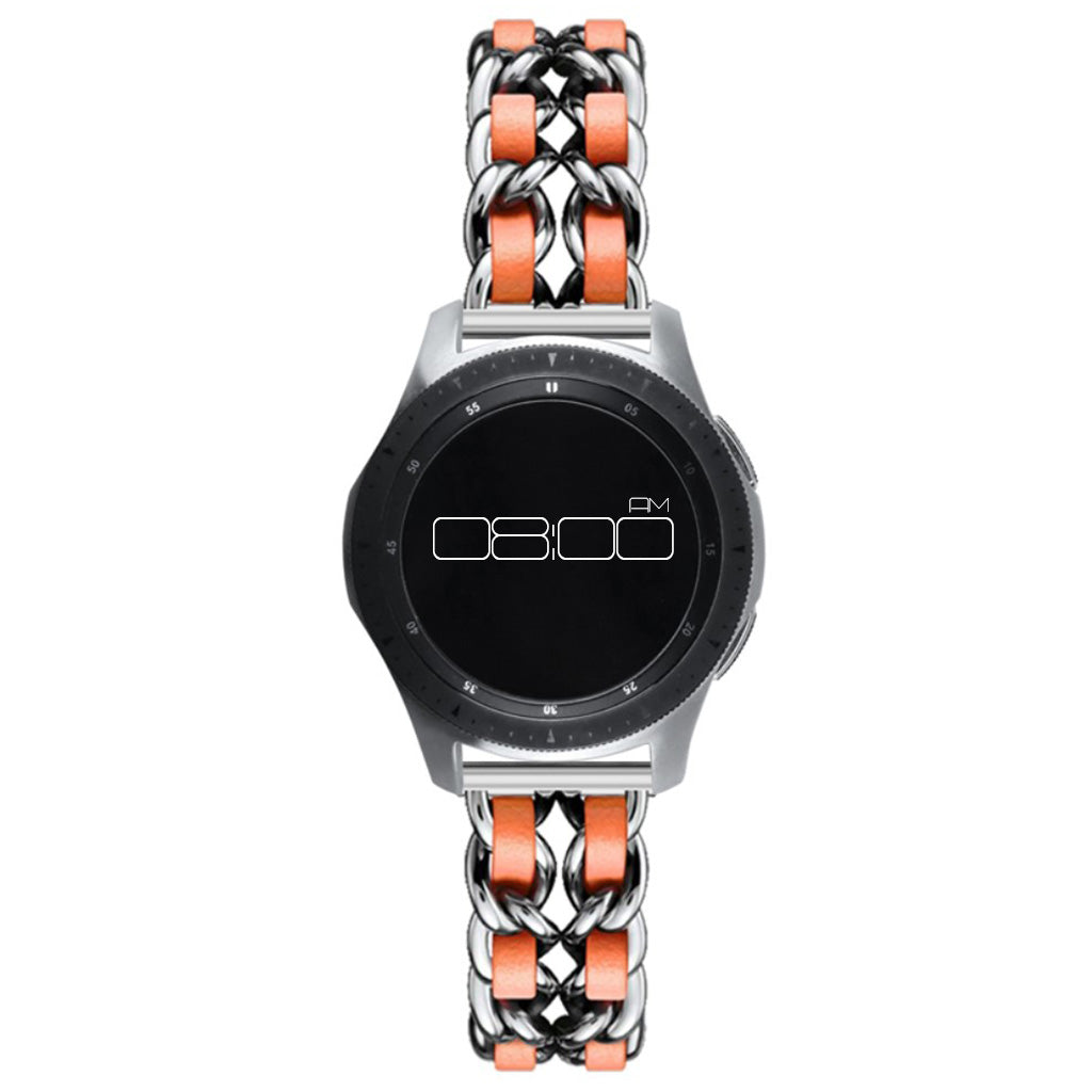 Leather on steel knit watch band for Samsung, Huawei and Amazfit watch - Silver / Orange#serie_9