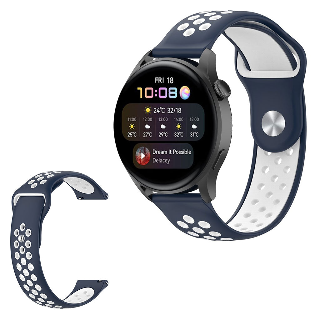 22mm Universal dual color silicone watch strap - Midnight Blue / White#serie_14