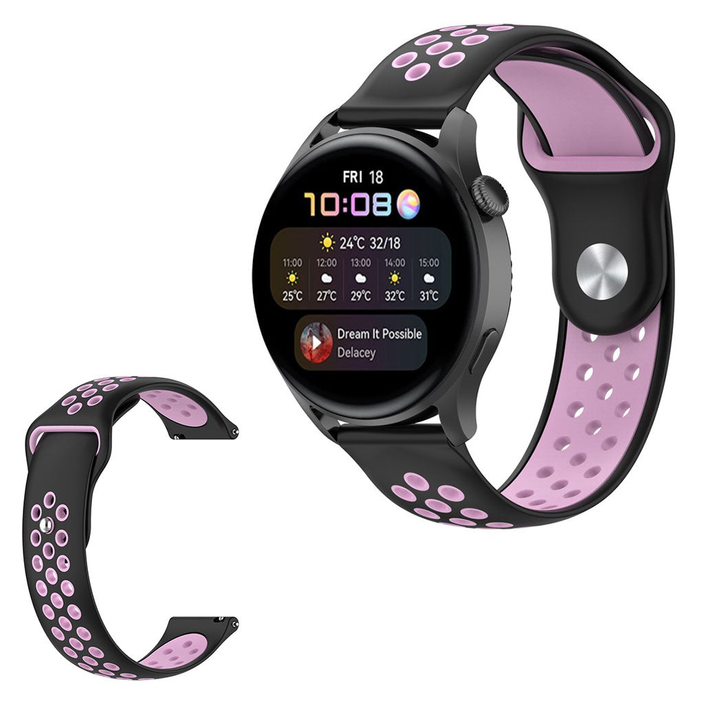 22mm Universal dual color silicone watch strap - Black / Pink#serie_7