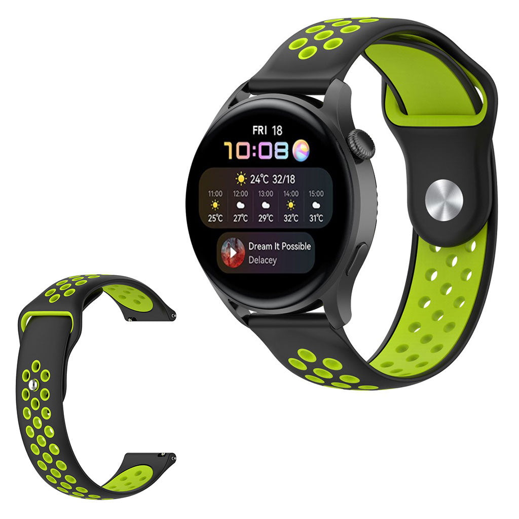 22mm Universal dual color silicone watch strap - Black / Lime#serie_8