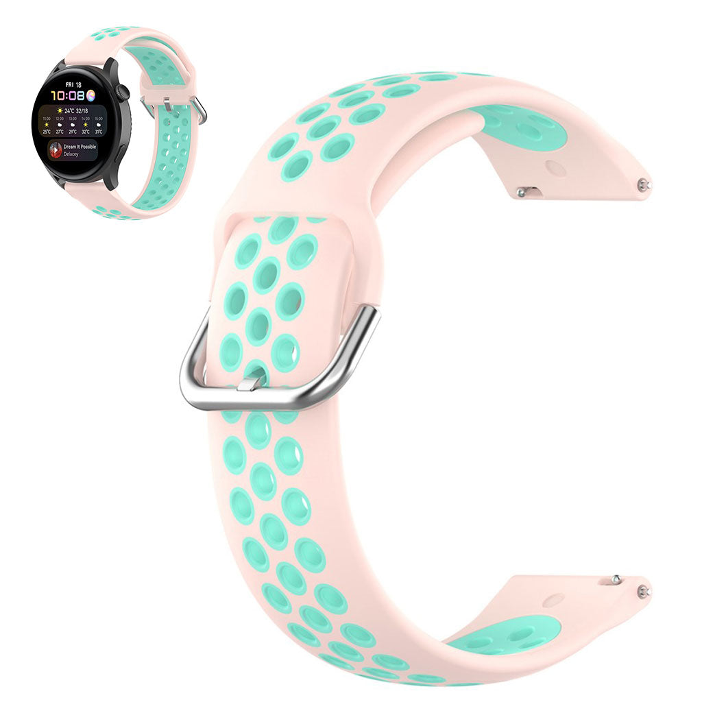 22mm Universal dual color silicone metal buckle watch strap - Light Pink / Teal#serie_12