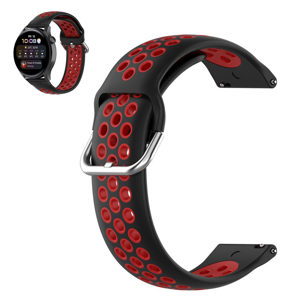 22mm Universal dual color silicone metal buckle watch strap - Black / Red#serie_4