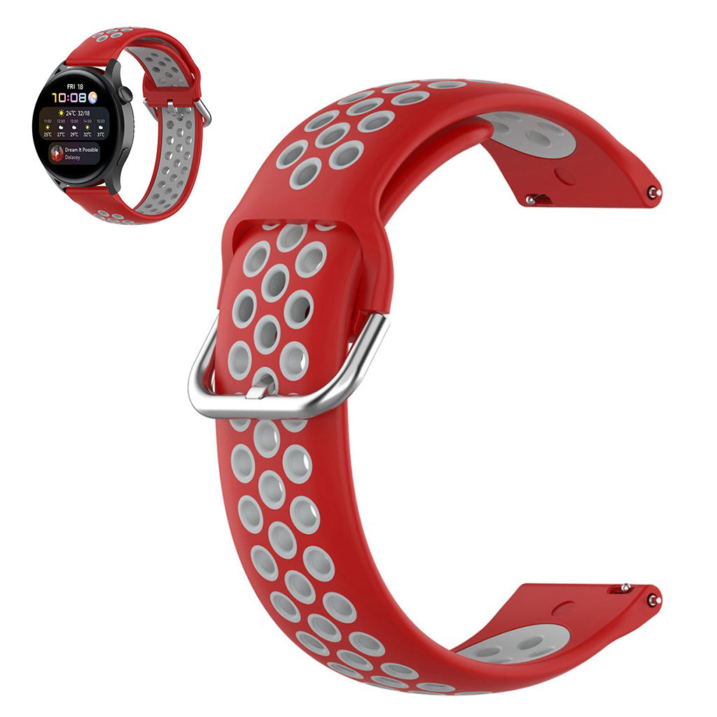 22mm Universal dual color silicone metal buckle watch strap - Red / Grey#serie_9