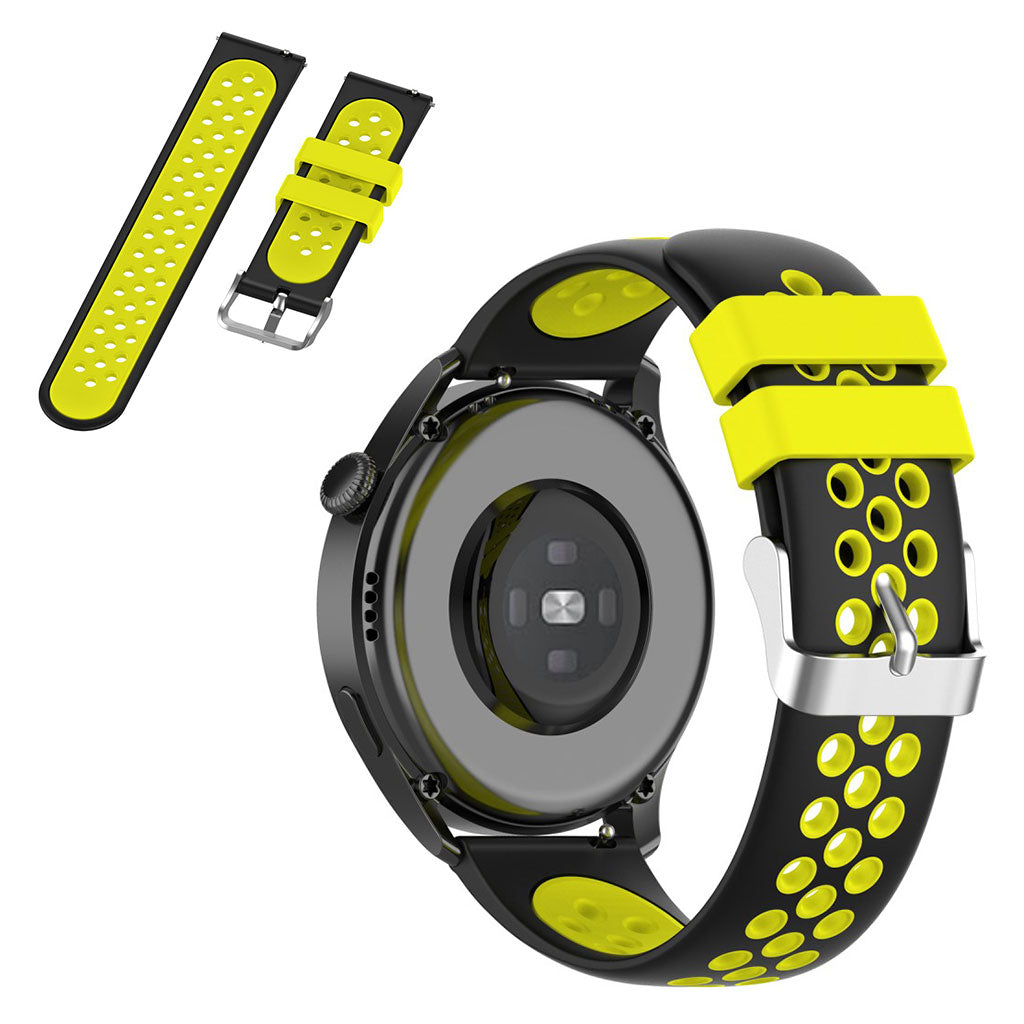 22mm Universal dual color sporty silicone watch strap - Black / Yellow#serie_8