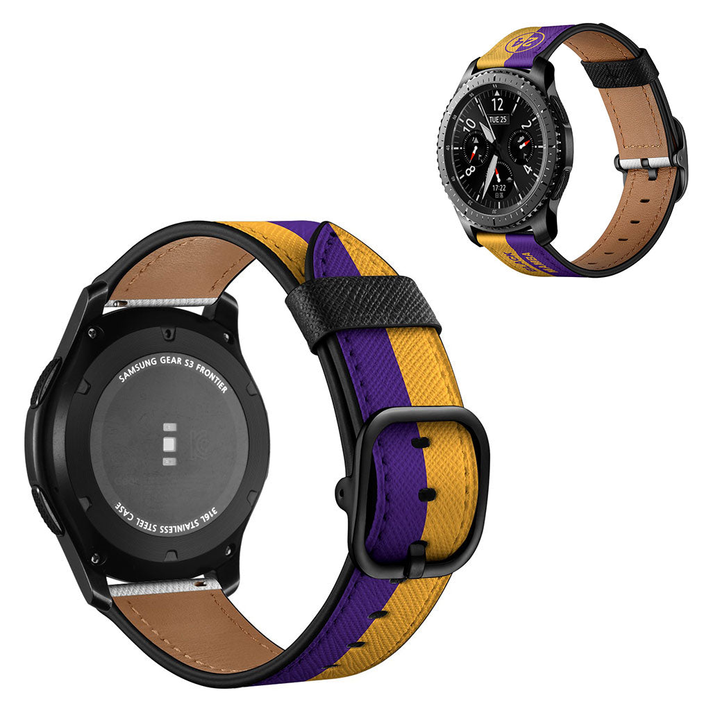 22mm Universal stylish genuine leather watch strap - Yellow / Purple Stripe#serie_2