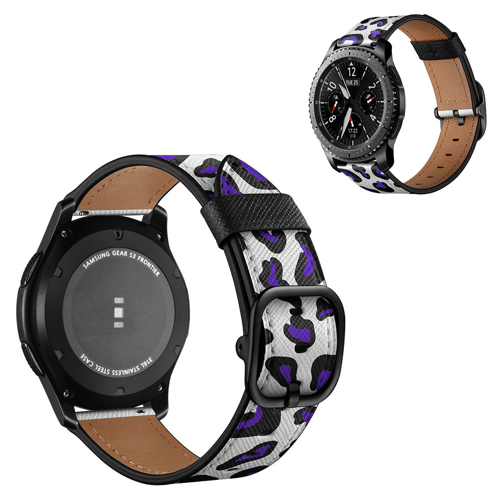 22mm Universal stylish genuine leather watch strap - Purple Leopard Print#serie_4