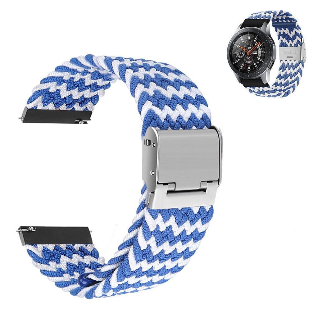 22mm Universal elastic nylon watch strap - Blue / White Band#serie_7