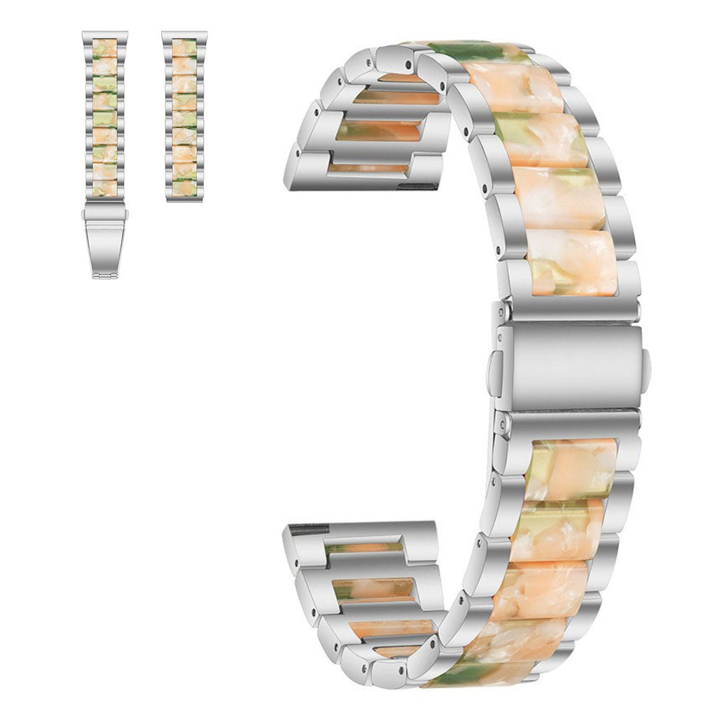 20mm Universal stylish three bead resin stainless steel watch strap - Silver / Pink Green#serie_12